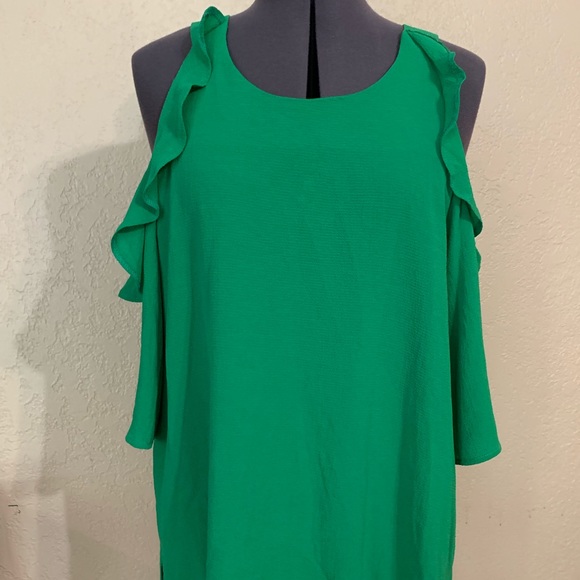 Umgee Tops - Umgee Green Shoulder Cut Out Blouse